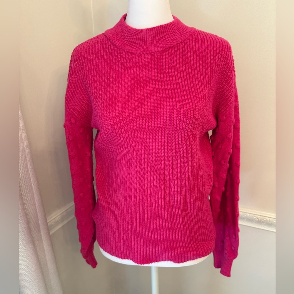 Vince Camuto Fuchsia Bobble Stitch Sleeve Pullover Sweater